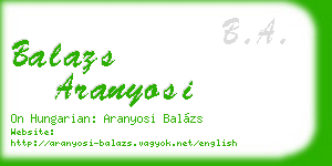 balazs aranyosi business card